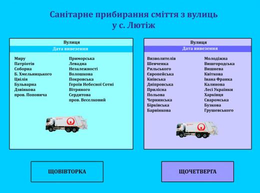 Графік санітарного прибирання сміття з вулиць у Петрівській громаді